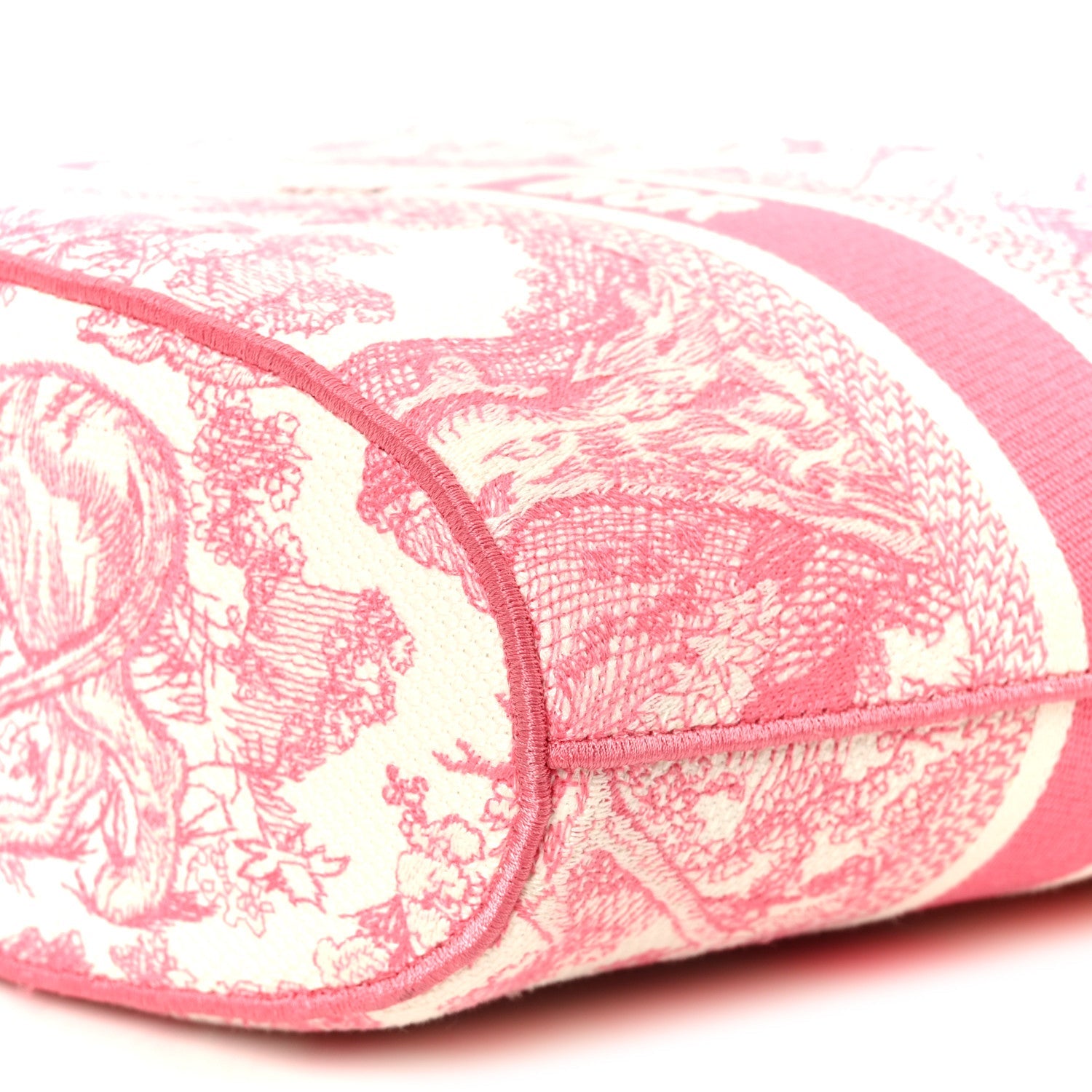 Canvas Embroidered D1ORiviera Toile De Jouy Panier Chapeau Tote Peony Pink