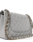 Caviar Quilted Jumbo Double Flap Grey