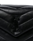 Calfskin Y Quilted Monogram Monochrome Toy Loulou Crossbody Bag Black