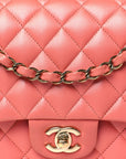 Iridescent Lambskin Quilted Medium Double Flap Pink