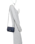 Lambskin Quilted Hold The Line Wallet On Chain WOC Dark Blue