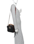Vintage Effect Calfskin Matelasse Diagonal Small Torchon GG Marmont Bamboo Top Handle Shoulder Bag Black Romantic Cherry