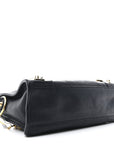 Chevre Gold Metallic Edge Hardware Mini City  Bleu Nuit Dark Sea