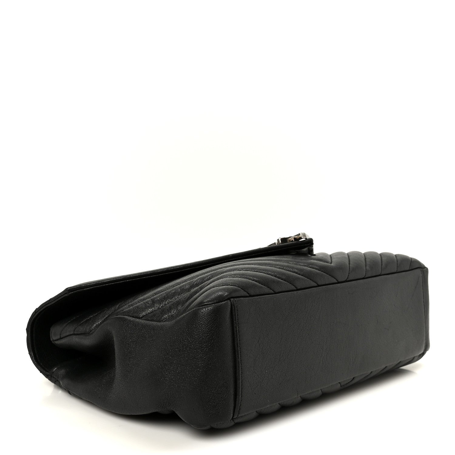 Sheepskin Matelasse Chevron Monogram Large College Satchel Black