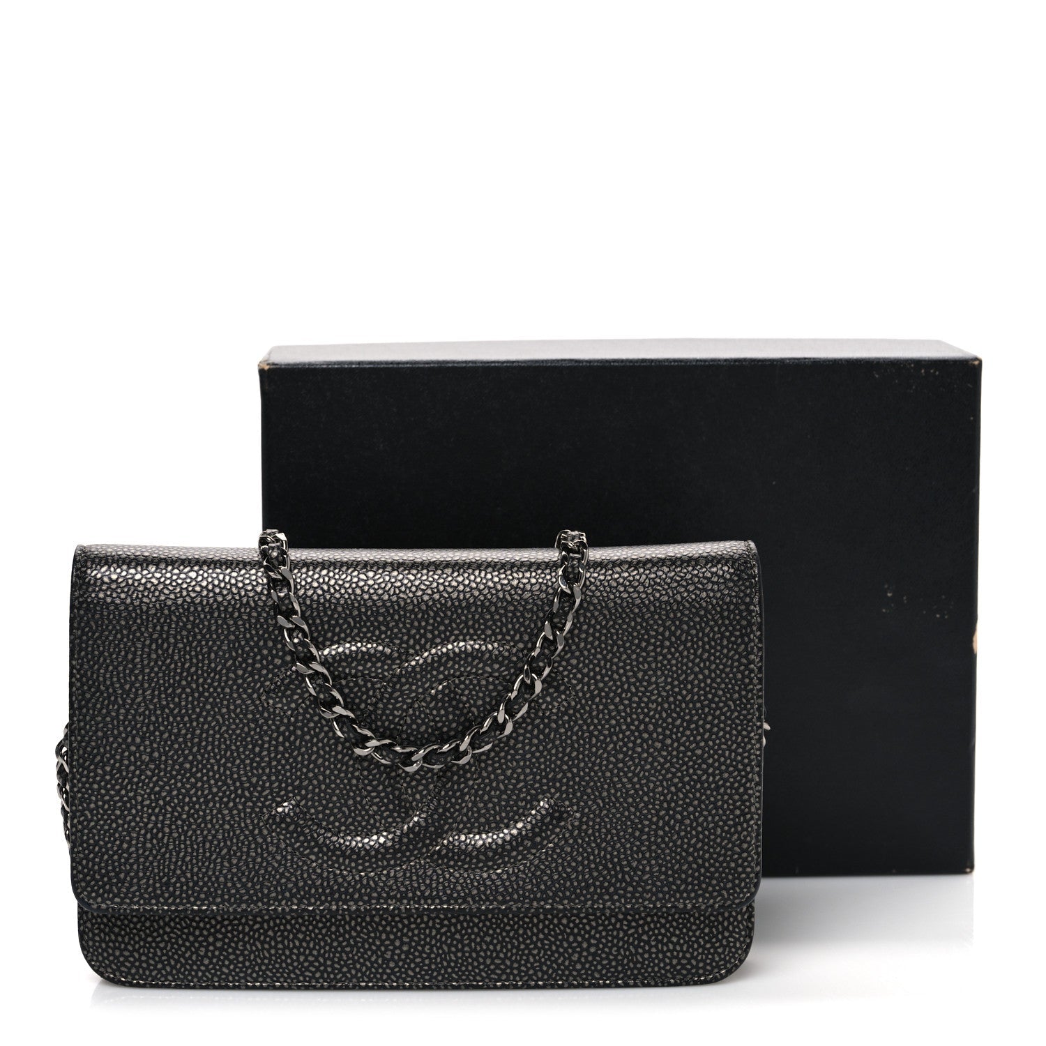 Metallic Caviar Timeless CC Wallet On Chain WOC Grey