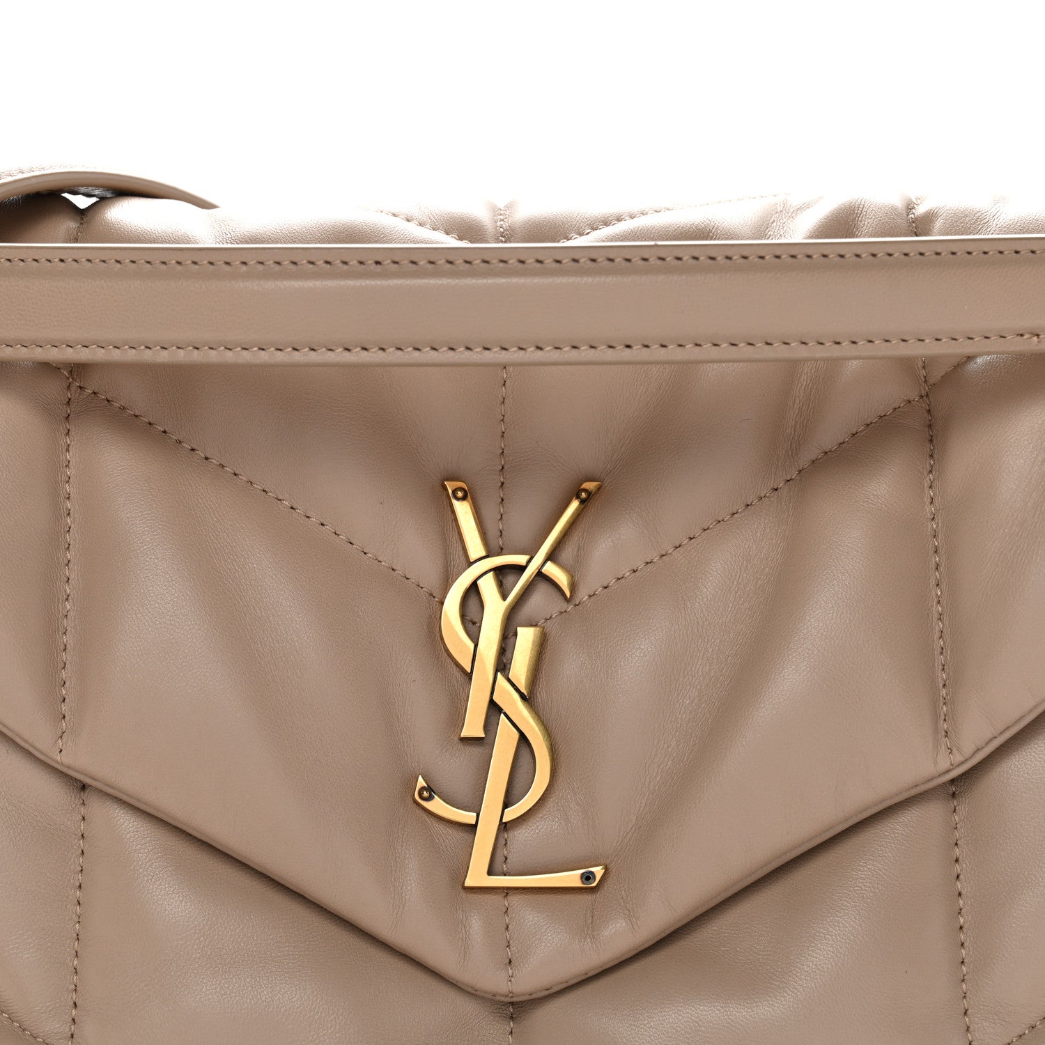 Lambskin Quilted Medium Loulou Puffer Monogram Chain Satchel Dark Beige