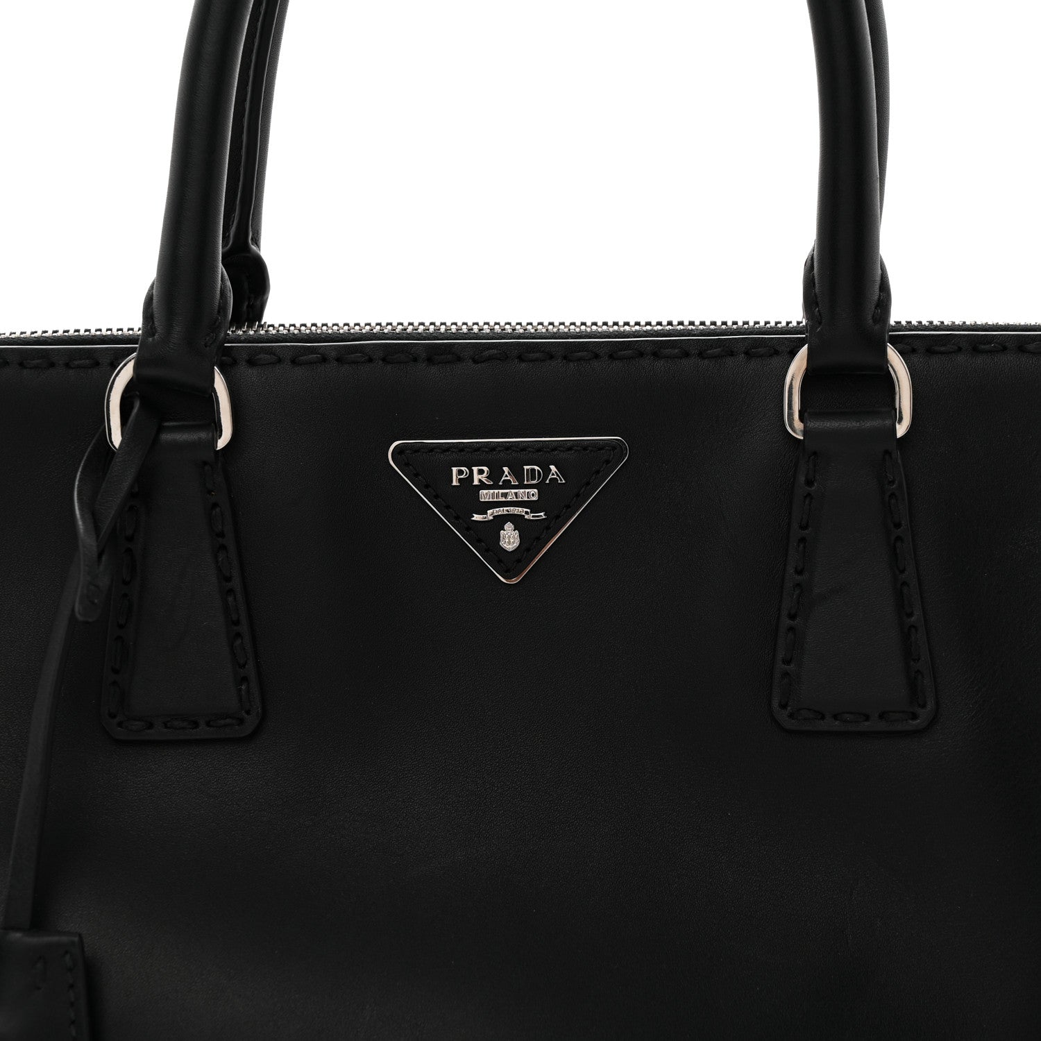 City Calf Hand Stitched Large Galleria Double Zip Tote Black