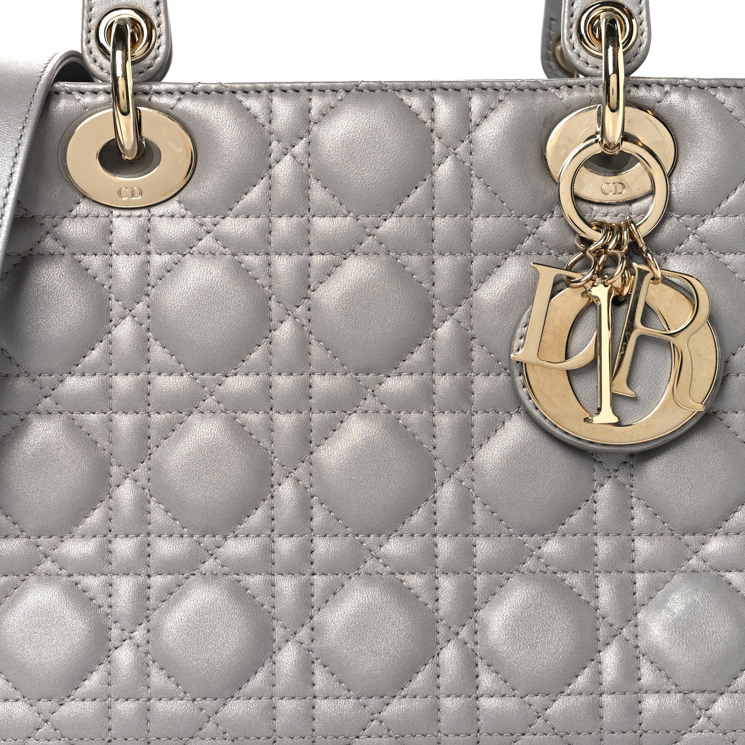 Pearly Lambskin Cannage Medium Lady D1OR Grey
