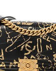 Calfskin Crocodile Embossed Graffiti Cocodile Medium Boy Flap Black