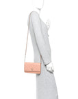 Caviar Quilted Perforated Metal CC Wallet On Chain WOC Beige