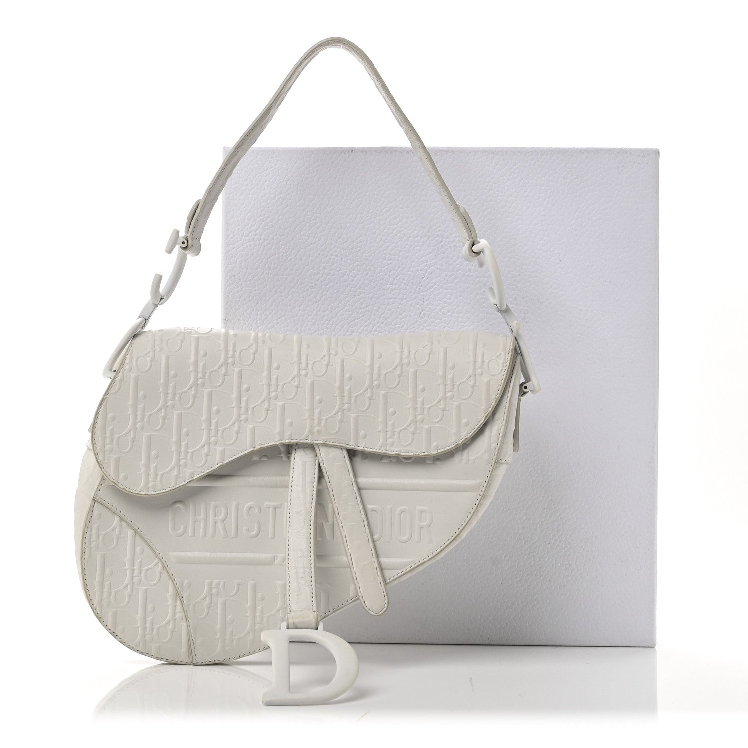 Calfskin Embossed Oblique Saddle Bag White