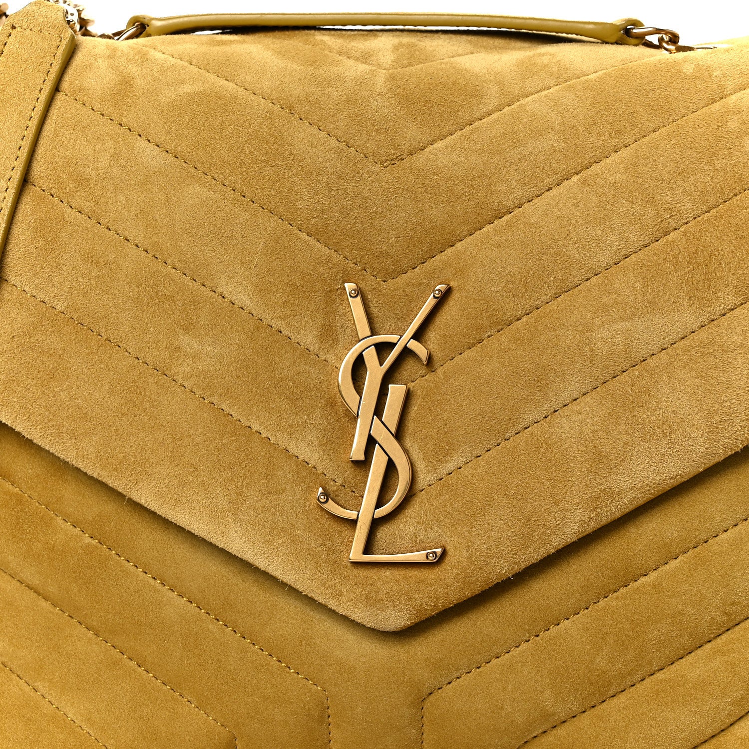 Suede Y Quilted Monogram Medium Loulou Chain Satchel Chartreuse