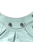Extra Supple Calfskin Crocodile Embossed Le Cagole Shoulder Bag XS Green Acqua