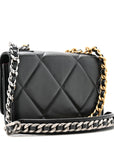 Lambskin Quilted CHNL 19 Wallet On Chain WOC Black