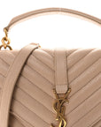 Sheepskin Matelasse Chevron Monogram Medium College Bag Dark Beige