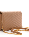 Grain De Poudre Matelasse Chevron Monogram Envelope Chain Wallet Cork