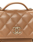 Caviar Quilted Business Affinity Clutch With Chain Flap Camel