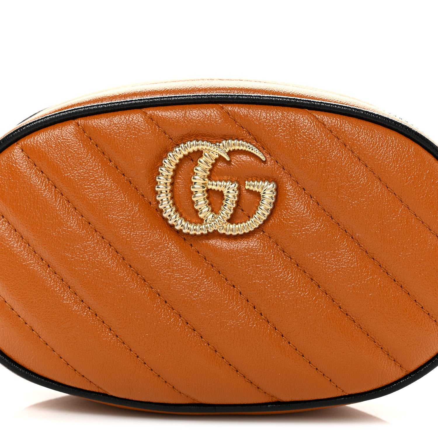 Vintage Effect Calfskin Matelasse Diagonal Torchon GG Marmont Belt Bag 95 38 Cognac