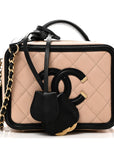 Caviar Quilted Small CC Filigree Vanity Case Beige Black