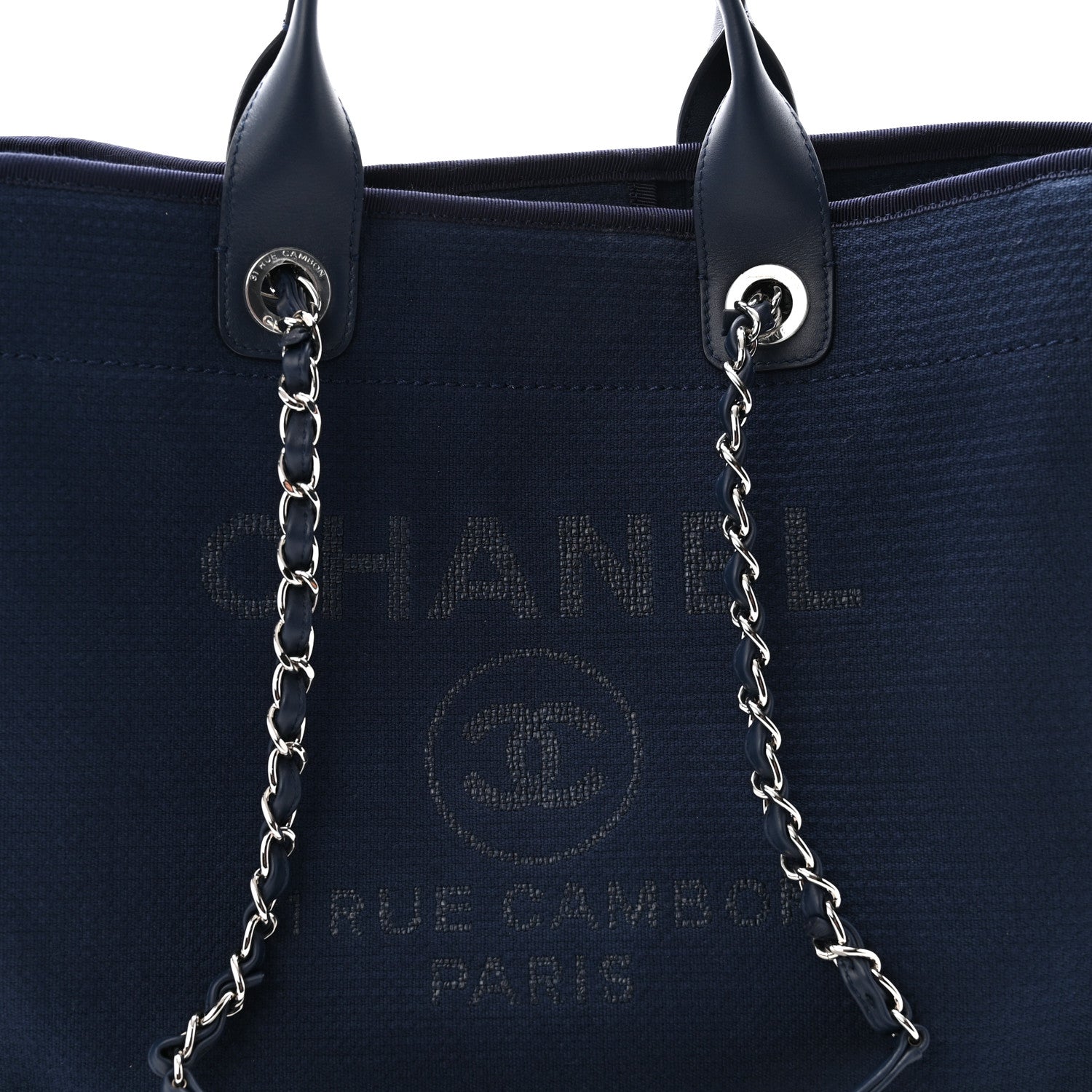 Mixed Fibers Calfskin Medium Deauville Tote Navy Blue