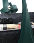 Derby Calfskin House Check Medium Banner Tote Black Sea Green