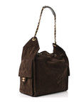 Suede Quilted Medium CHNL 25 Handbag Dark Brown