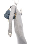 Oblique Embroidered Saddle Bag Denim Blue