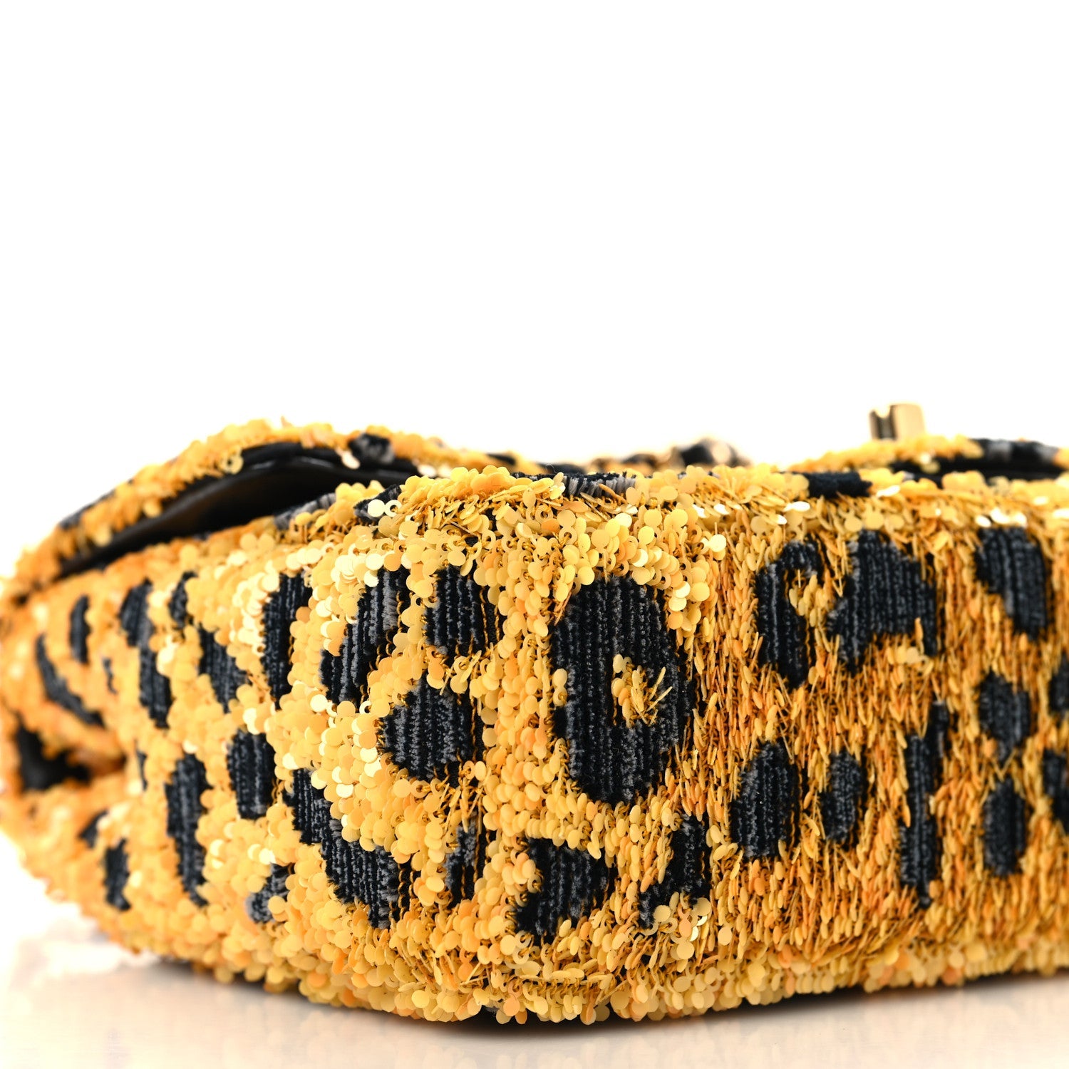 Sequin Mixed Fibers Leopard Print Mini Rectangular Flap Black Orange