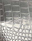 Metallic Calfskin Crocodile Embossed Hourglass Flap Flat Pouch Silver
