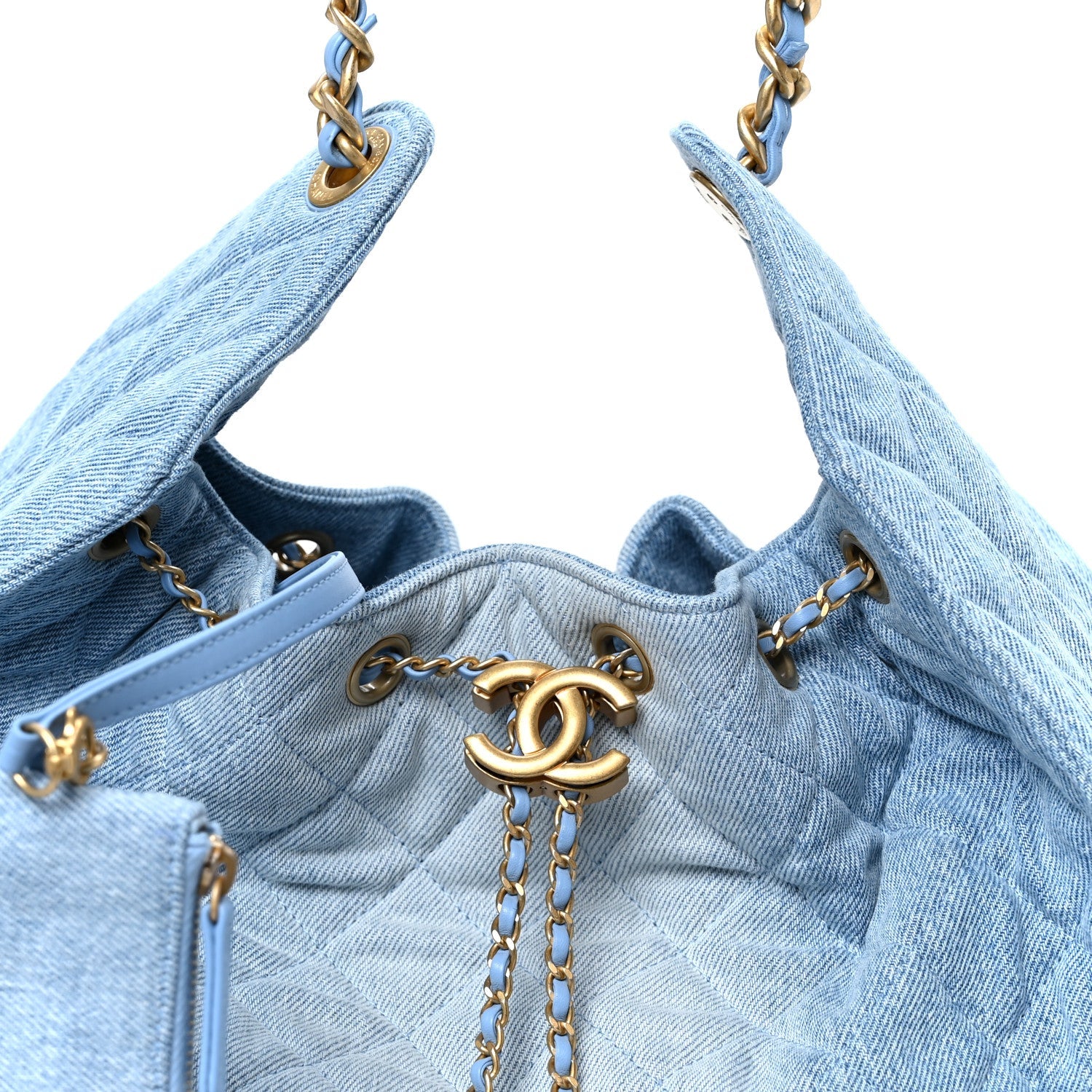 Washed Denim Quilted Medium CHNL 25 Handbag Blue
