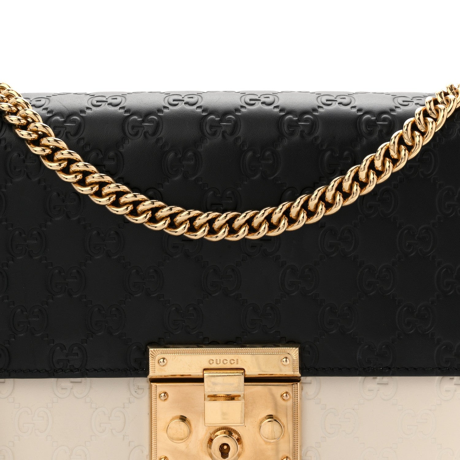 GCCIssima Medium Padlock Shoulder Bag Black Mystic White