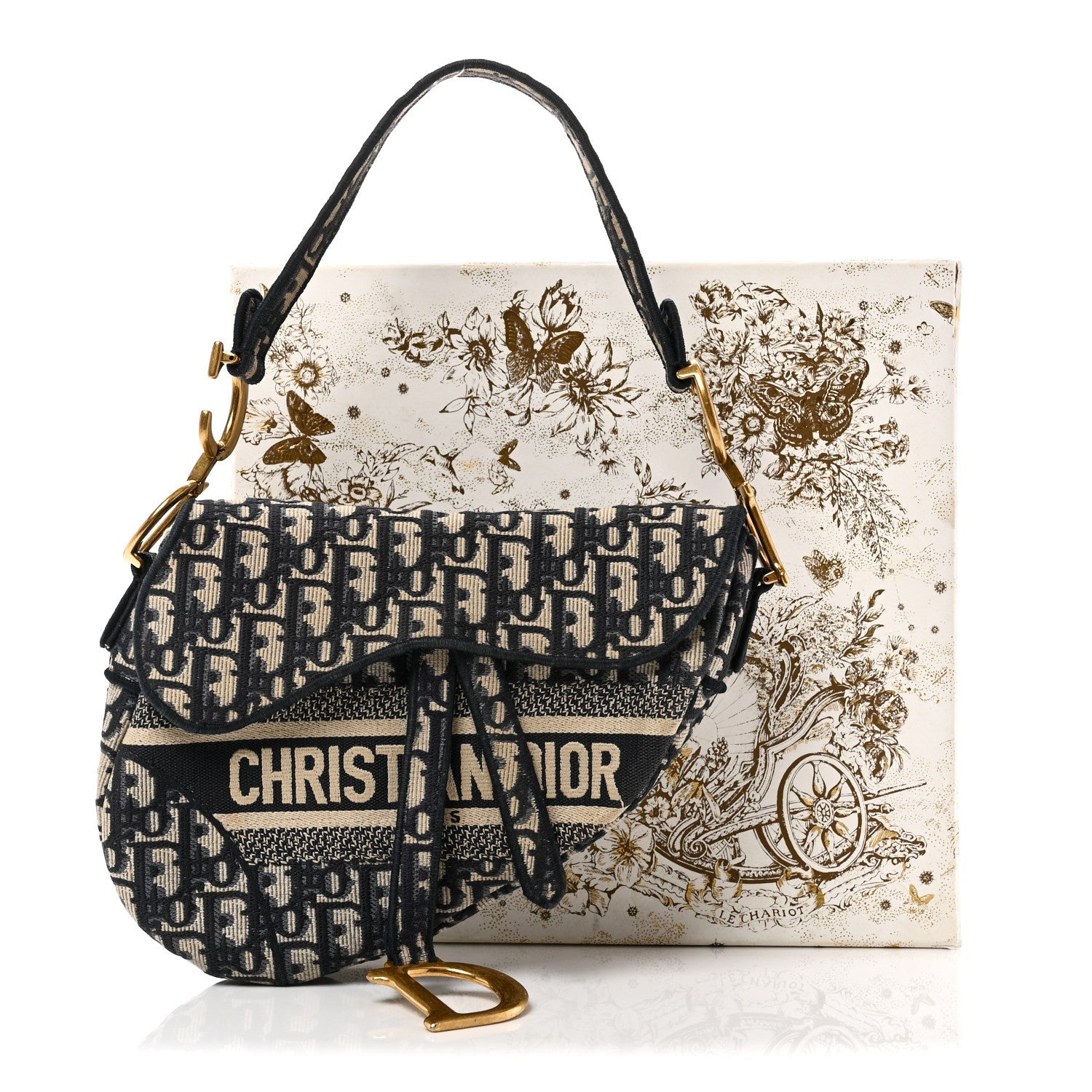Oblique Embroidered Saddle Bag Blue
