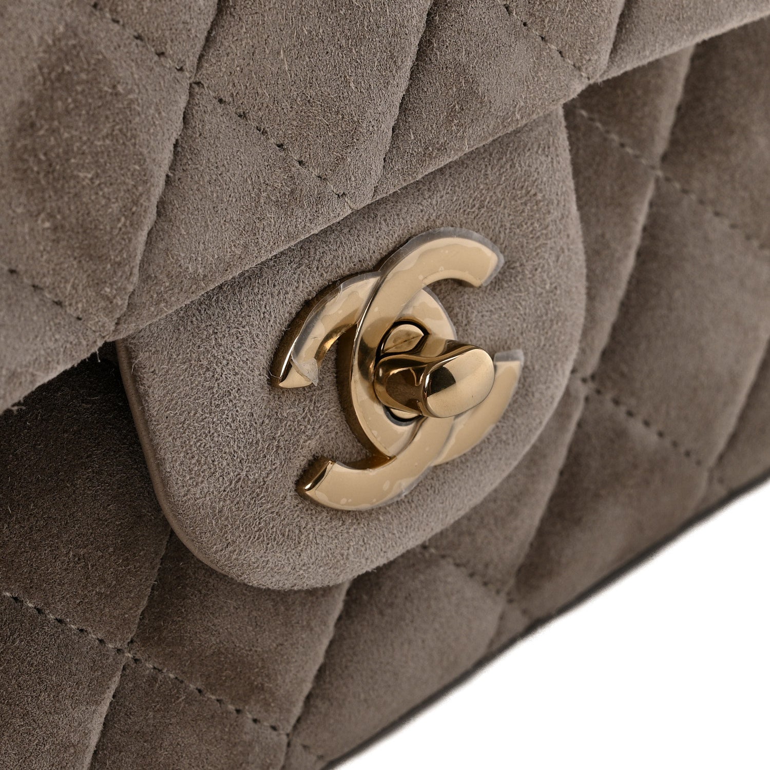 Suede Quilted Medium Double Flap Grey