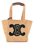 Raffia Calfskin Triomphe Cube Tote Natural Black