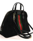 Suede Patent GG Web Medium Ophidia Top Handle Dome Bag Black