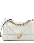 Metallic Grained Calfskin D1ORama Wallet on Chain Pouch Silver
