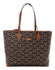 Coated Canvas Calfskin La Greca Signature Shopper Tote Bag Black Caramel