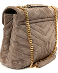 Suede Y Quilted Monogram Medium Loulou Chain Satchel Taupe