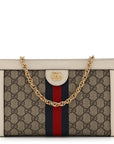 GG Supreme Monogram Textured Calfskin Web Small Ophidia Chain Shoulder Bag Beige Ebony Mystic White