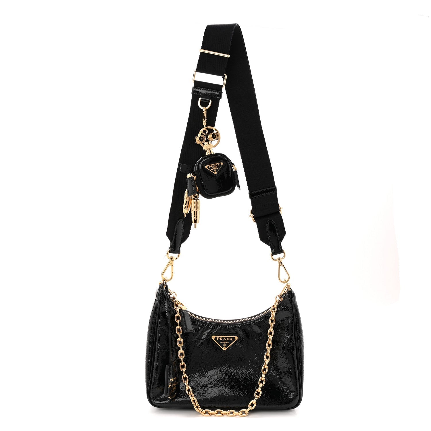 Patent Naplak Re-Edition 2005 Shoulder Bag With Charm Black