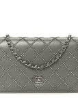 Lambskin Crystal Quilted Wallet On Chain WOC Grey