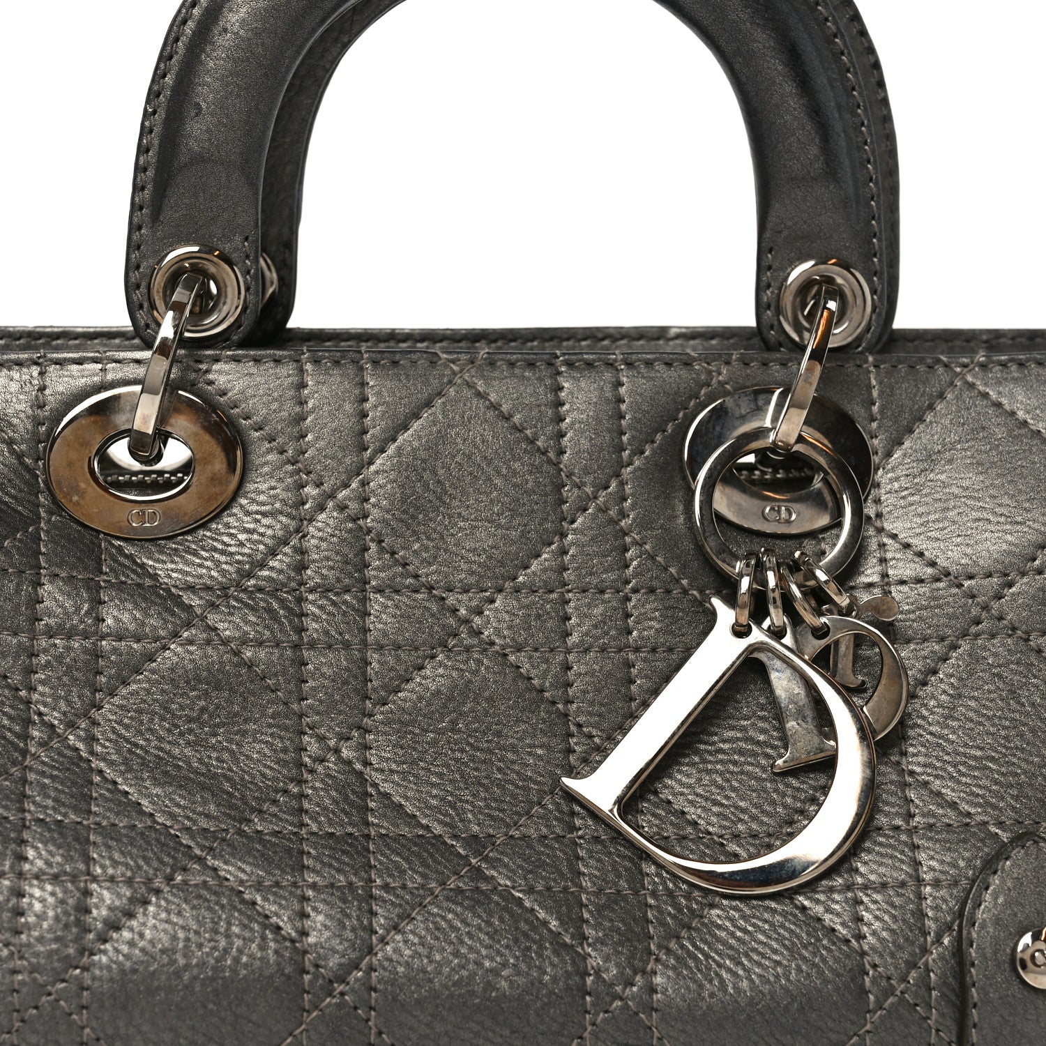 Metallic Calfskin Cannage Stitched Small East West Lady D1OR Bronze
