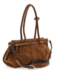 Suede Triangle Medium Bonnie Shoulder Bag Cacao