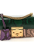 Snakeskin Small Padlock Shoulder Bag Green Pink Purple