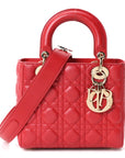 Lambskin Cannage Small Lucky Badges Lady D1OR Red