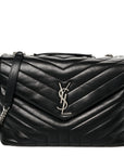Calfskin Y Quilted Monogram Medium Loulou Chain Satchel Black