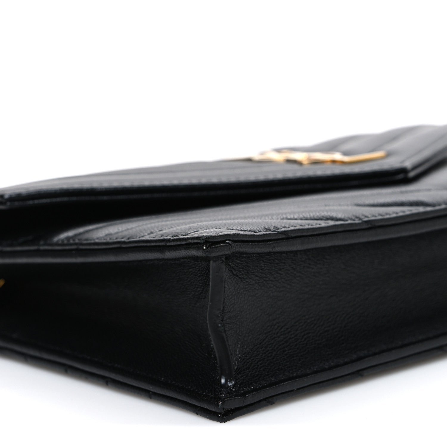 Lambskin Matelasse Chevron Monogram Envelope Chain Wallet Black