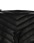 Calfskin Y Quilted Monogram Large Loulou Chain Satchel Black