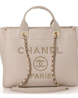 Caviar Small Studded Deauville Tote Ivory