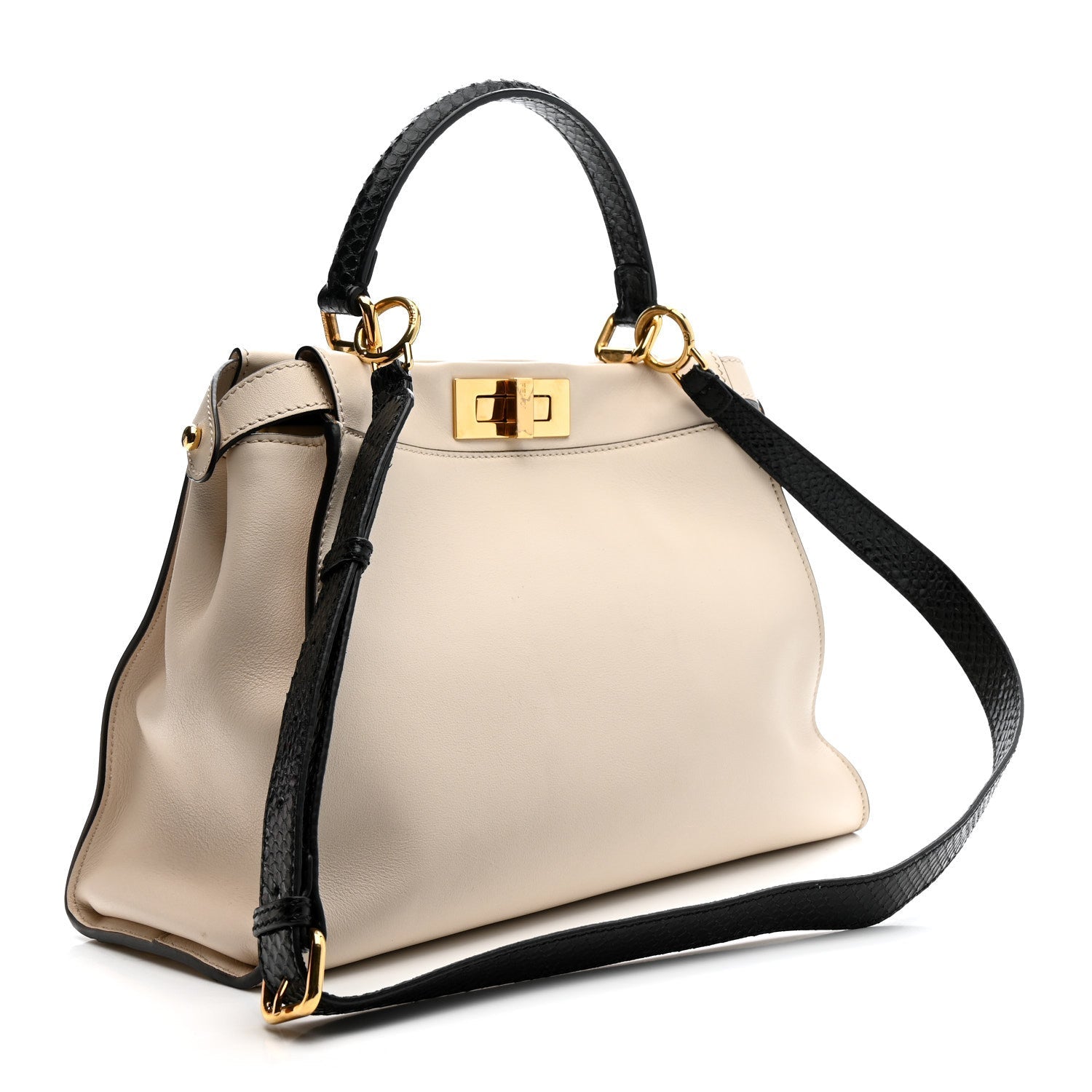 Vitello Seta Snakeskin Monster Eyes Medium Peekaboo Iconic Satchel  Amido Sand Black